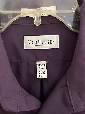 Van Heusen Wrinkle Free Men's Solid Purple Dress Shirt Size 16  32/33 Large • $13