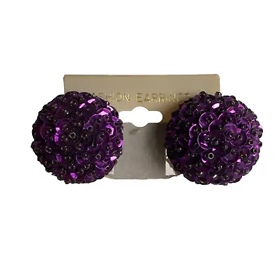 Vintage Purple Beaded Clip On Earrings Sequins Sequin • $14.95