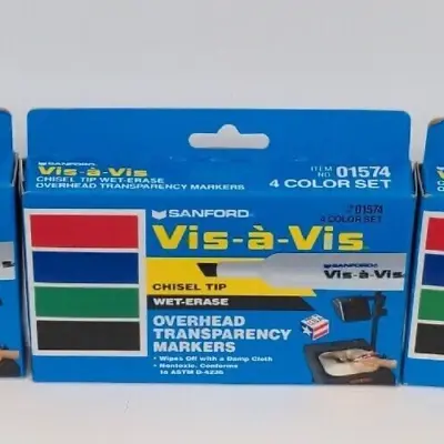 1 VTG Sanford Vis-A-Vis Overhead Transparency Wet Erase Markers 4 Color Set New • $13.95