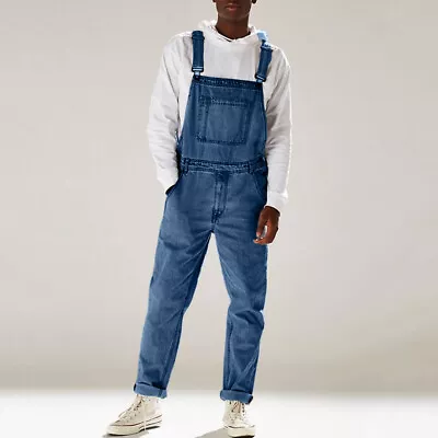 Mens Denim Dungarees Overalls Jumpsuit Bibs Pants Casual Jeans Playsuit Trousers • £22.29