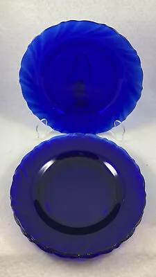 Duralex Vereco Rivage Cobalt Blue Glass Salad Plates 7.5in Discontinued Set Of 4 • $24