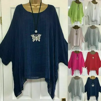 Plus Size Womens Bat Sleeve Baggy Blouse T-Shirt Ladies Casual Tunic Linen Tops • £9.58