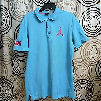 Nike Air Jordan Big Logo Polo Size L Large Miami Vice Blue Pink • $24.95