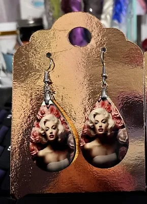 MARILYN MONROE BEAUTIFUL PINK ROSES TEARdrop 1.75 Inch Dangly Earrings   • $7