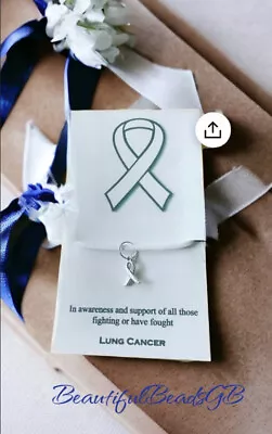 Lung Cancer Awareness Wish Bracelet White Suede Corded Ribbon Charm Bracelet  • £3.99