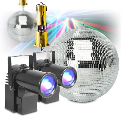 Battery Powered Glitter Mirror Ball 12  Spot Lights Wedding Disco PS10W G007NWG • £145
