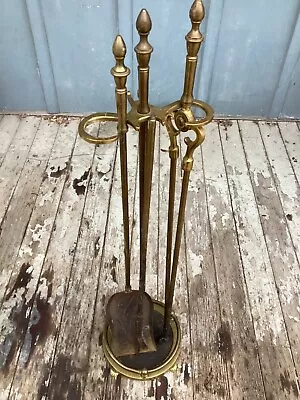 Vtg. Urn Finial Brass Fireplace Tool Set Tongs Shovel & Poker (missing Finial) • $17.95