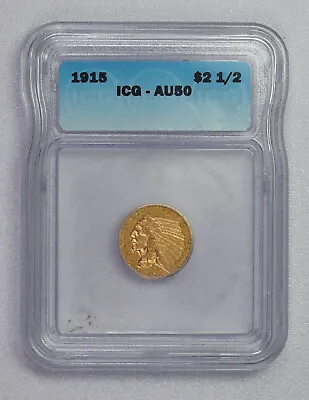 1915 $2 1/2 Gold Indian $2.5  ICG Graded  AU50  Free Shipping !!! • $500