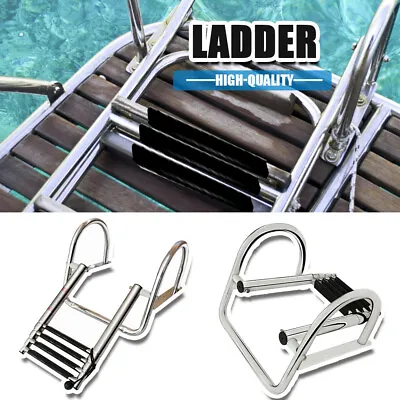 4 Step Telescoping Folding Ladder Stainless Steel Boat Yacht Dock Marine • $97.79