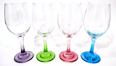 Fabulous Multi-Colored Tulip Shaped Wine Glasses 8  Tall Service For 4 • $34.88