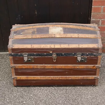 Vintage Dome Topped Wooden Travel Trunk / Storage / Pirate Chest • £89.99