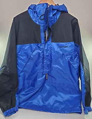 Mens Mont-bell Hooded Windbreaker Jacket Size M 38-40 Regular Blue Black Snow • $29.95