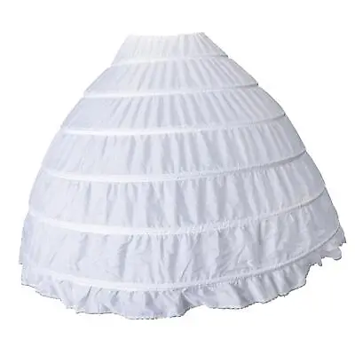 Vintage White Long 6 Hoop Full Petticoat Wedding Ball Gown Crinoline Skirt • $20.34