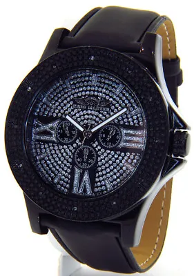 King Master Diamond Watch Black Face Large Black Case Band Super Techno Jojino • $49.95