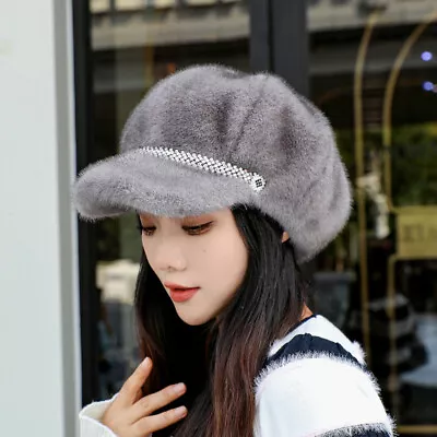 Women's Winter Warm Genuine Mink Fur Peaked Hats Real Fur Casquette Cap • $28.99