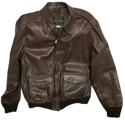 Sporty's Pilot Shop Classic A-2 Brown Goatskin Leather Bomber Jacket 42 L • $299.99