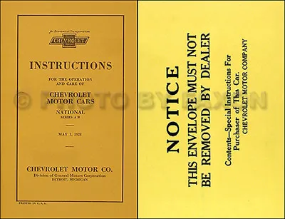 1928 Chevrolet Car Owners Manual With Envelope 28 Chevy National A B Owner Guide • $87.37