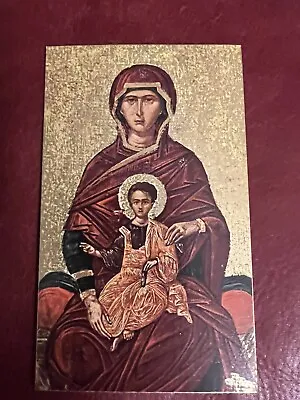 $1.99 • Buy Vintage Catholic Holy Card - Gilded Icon Virgin Mary Enthroned