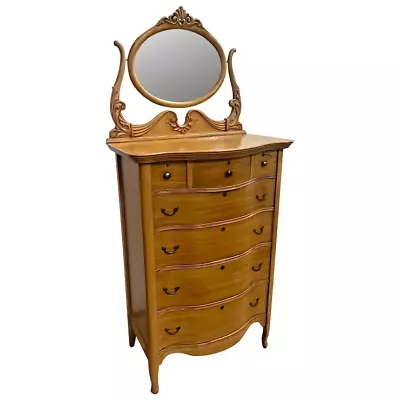 Antique Dresser Tallboy With Mirror Seven Drawers One Locking Top Drawer And Key • $1396.50