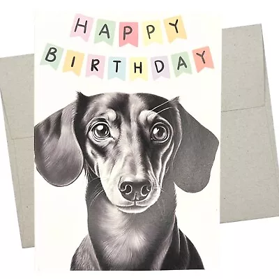 Dachshund Birthday Card Dog Birthday Card (1 Folded Card Blank Inside) - 635 • $7.96