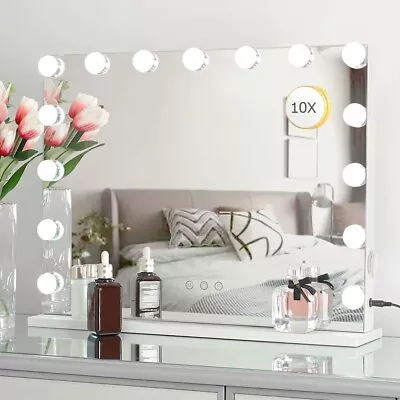 LED Hollywood Makeup Mirror Large Vanity Light Mirror With 15 Dimmable LED Bulbs • £52.99