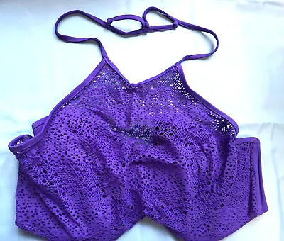 £9.50 • Buy Elomi Indie Bikini Top 44FF Indigo High Neck Padded Bra Halter Crochet 7537 BNWT