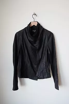 A+ Vince Scuba Leather Jacket Asymmetrical SO SOFT Coat Moto Black Large • $187.49