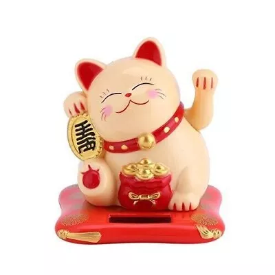 Lucky Beckoning Cat Solar Powered Waving Wealth Cat Feng Shui Decor For • $16.85