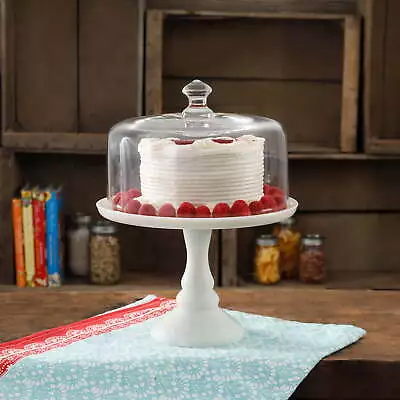 10-Inch Cake Stand With Glass Cover Ceramic Base Dome Vintage Display Desserts • $39.98