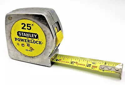 Vintage Stanley Powerlock II 25' Tape Measure Model 33-425 Yellow Tape USA Made • $19.99