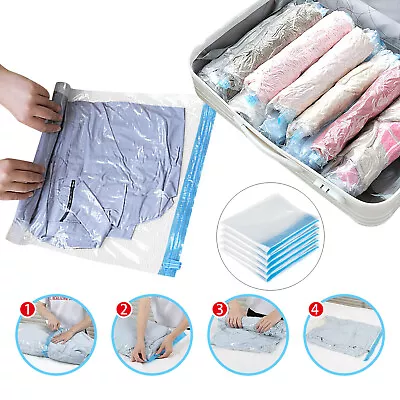 £3.49 • Buy Roll Up Compression Vacuum Storage Bags Travel Home Luggage Space Saver Bags