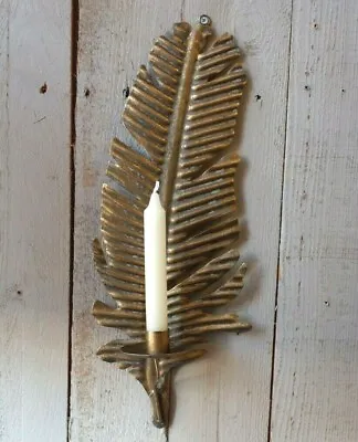 New Vintage French Shabby Chic Metal GOLD FEATHER Sconce Candle Stick Holder  • £14.99