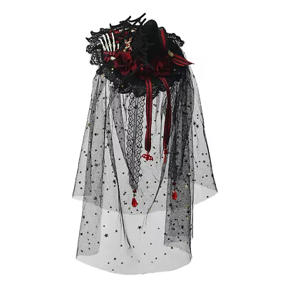 Gothic Mini Witch Hat Fascinator With Veil For Women Gothic Lolita Headpiece • $24.99