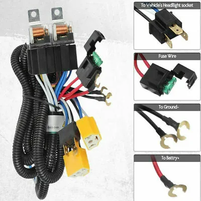 2-Headlight H4 Headlamp Light Bulb Ceramic Socket Plugs Relay Wiring Harness Kit • $15.10