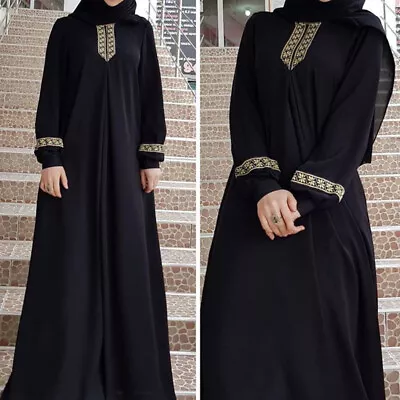 Womens Ladies Plain Abaya With Belt Islamic Jilbab Kaftan Long Muslim Dress • £13.09