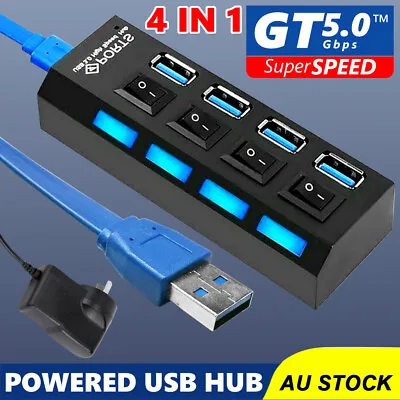 $16.45 • Buy 4 Port 3.0 Powered USB HUB +High Speed Splitter Extender PC AC Cable For Win 8