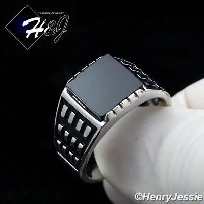 Men 925 Sterling Silver Black Plated/silver Black Onyx Square Ring*sr155 • $29.99