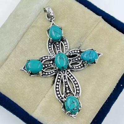 925 Sterling Silver Natural Blue Turquoise Gemstone Handmade Jewelry Pendant • $11.99