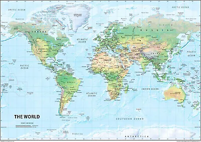  A2 The World Physical Wall Map Laminated  • £13.79