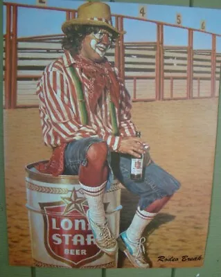 Lone Star Beer Poster Rodeo Clown  Vintage 1980's Collectable Texas • $21