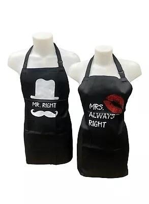 Aprons For Couples  Mr. And Mrs. Right Apron Set 2-Piece One Size Fits All • £13.95