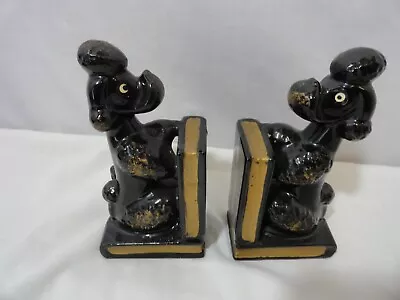 Vintage Black Poodle Bookends With Pen Holders Ceramic Kitsch Japan Ucagco 1950s • $12.95