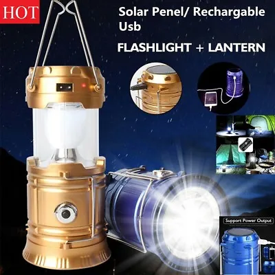 2 In 1 Rechargeable LED Camping Lantern Collapsible Flashlight Portable Lamp • $8.95