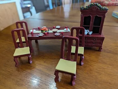 Mini Dollhouse Redwood 6 Piece Miniature Furniture Thanksgiving Dining Room Set • $12.50