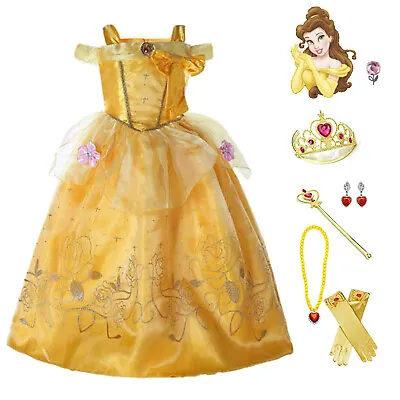 £18.99 • Buy Girls Princess Fancy Dress Up Belle Costume Party Cosplay Birthday Beauty Beast