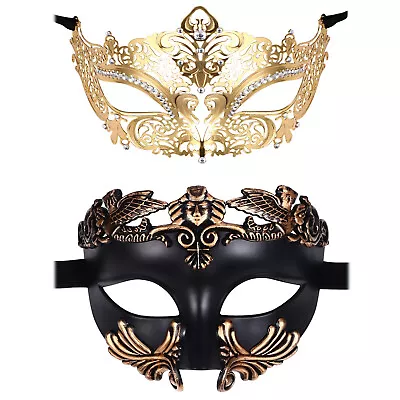 Couple 2pcs Masquerade Metal Masks Roman Greek Men Mask Venetian Women Mask Set • $16.99