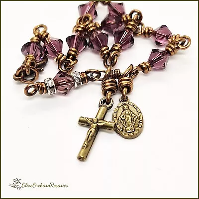 Handmade Miraculous Medal 7.25  Rosary Bracelet Plum Swarovski Crystal Bicones • $26