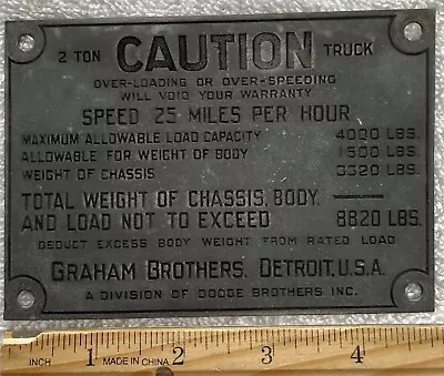 Vintage 1928? Graham Brothers Truck Data Plate • $20.50