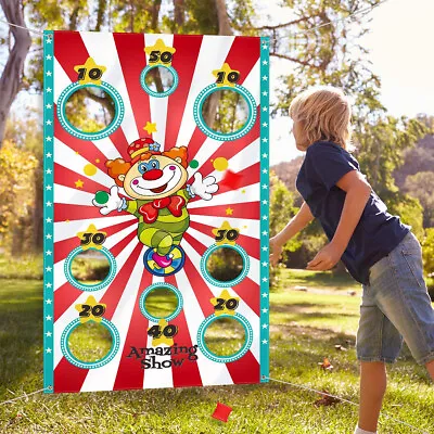 Carnival Circus Clown Toss Game Banner Party Decor Backdrop Happy Birthday Theme • £10.99