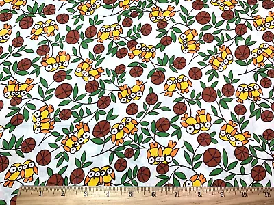 Vintage 60s Cotton Fabric Yellow&Orange Retro OWLS Novelty 36 W 1yd • $7.99